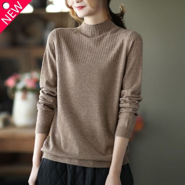 2023 Autumn and Winter New Oversize Versatile Temperament Women's Clothing Half High Collar Long Sleeve Solid Color Pullover