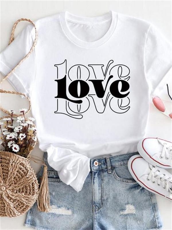 Women's Short Sleeve T-shirt Fashion Love Print Women's Base Shirt Oversized T Shirt  Harajuku graphic tshirts