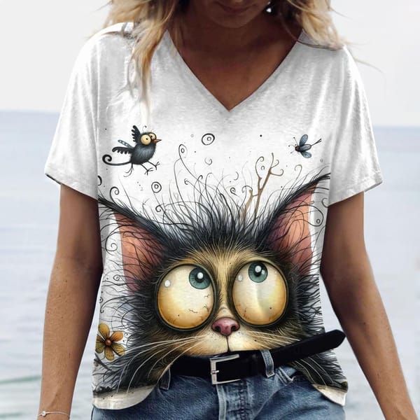 Summer Women's T Shirt Animal Cat Print Casual Short Sleeve 3d T-Shirts Fashion Streetwear Crew Neck Female Oversized Clothing