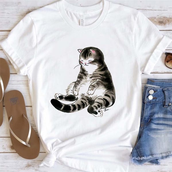 Clothing Printed Short Sleeved Top Cartoon Women's Trend 90s T-Shirt Cat Pattern Fashionable T-Shirt Printed Cute Versatile T-Sh
