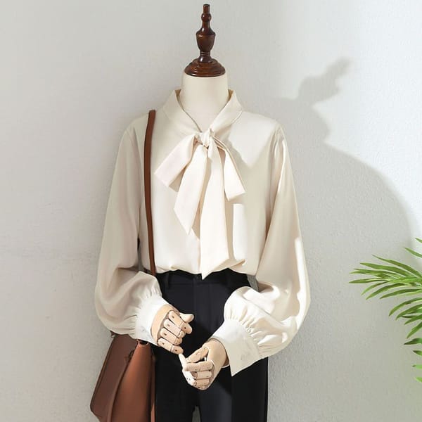 2024 New Autumn High Waist Elegant Fashion Women's Clothing Shirt Solid Color Loose Casual BOW Splicing Long Sleeve Chic Tops