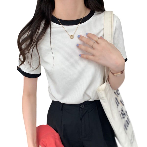 Women's Short-sleeved T-shirt Solid Color Summer Korean Version Vintage Top