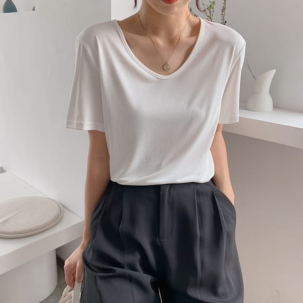 MRMT 2024 Brand New Women's Modal White Short Sleeve T-Shirt Women's Loose Solid Color Base Shirt Urethane V-neck Mask T-Shirt