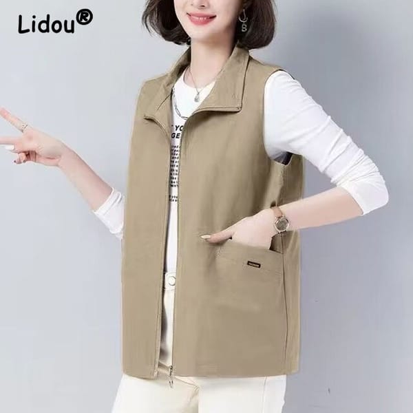 2023 Spring and Autumn Women's Commuter Loose Casual Tank Top Wearing Solid Color Comfortable and Versatile Sleeveless Coat