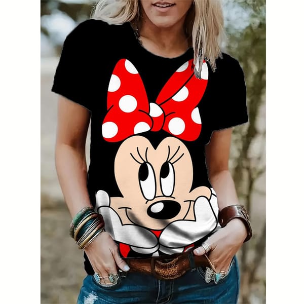 Cute Women's Mickey Mouse Printed T-shirt Summer Men Shirt Fashion Ladies Blouses 2024 Cartoon Minnie Female Tops Kawaii Clothes