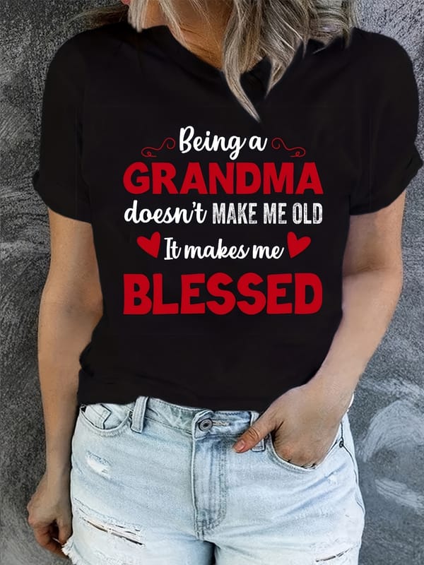 Women's Plus Size Family Day Casual T-shirt with Slogan Print and Medium Stretch