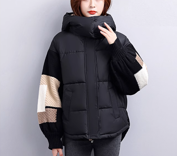 Women's Clothing Fashion patchwork loose Hooded down coat Winter New  S2