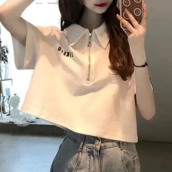 2024 Summer New Pattern Korean All-match Loose Short Sleeve Shirt Polo-Neck Design Sense China Chic Niche Women's Clothing