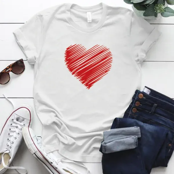 Women's Short Sleeve Large Size T Shirt Fashion Leopard Print Love Print Leggings Pretty Girl's Crewneck T-shirts Aesthetic Tee
