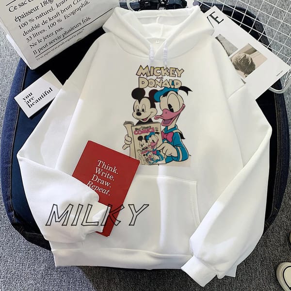Mickey and Donald Pattern Printed Hoodie Autumn Street Women's Hooded Sweatshirt 2024 New Fashion Simple Long Sleeve Clothing