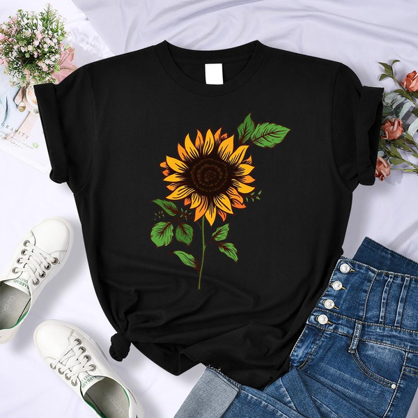 Fashion Summer Cute Daisy Round Neck Loose Shirt Women's Outdoor Comfortable T-Shirt Tops Women's Cool Short Sleeve Shirt