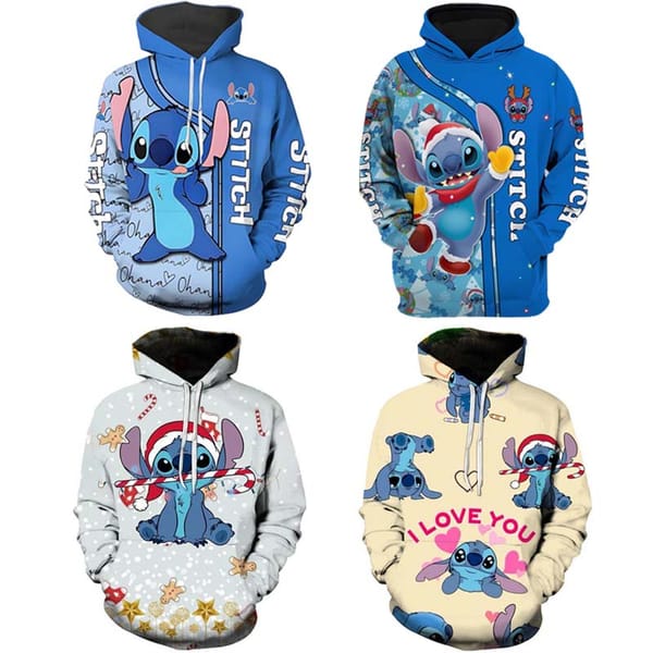 Cartoon Y2K Stitch Hooded Sweatshirt Casual Loose Kawaii Anime Tops Jackets Spring and Autumn Hoodie Outerwears Women's Clothing
