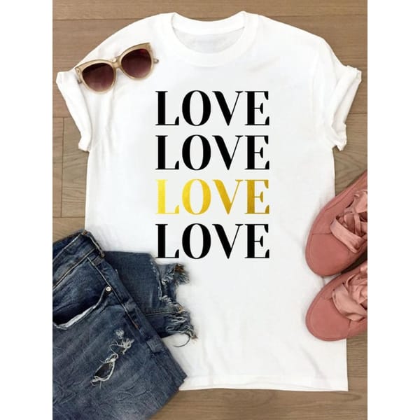 Women's Short Sleeve Explosive Love Art Letter-printed Round Neck T-shirt Graphic Tshirts  Oversized T Shirt
