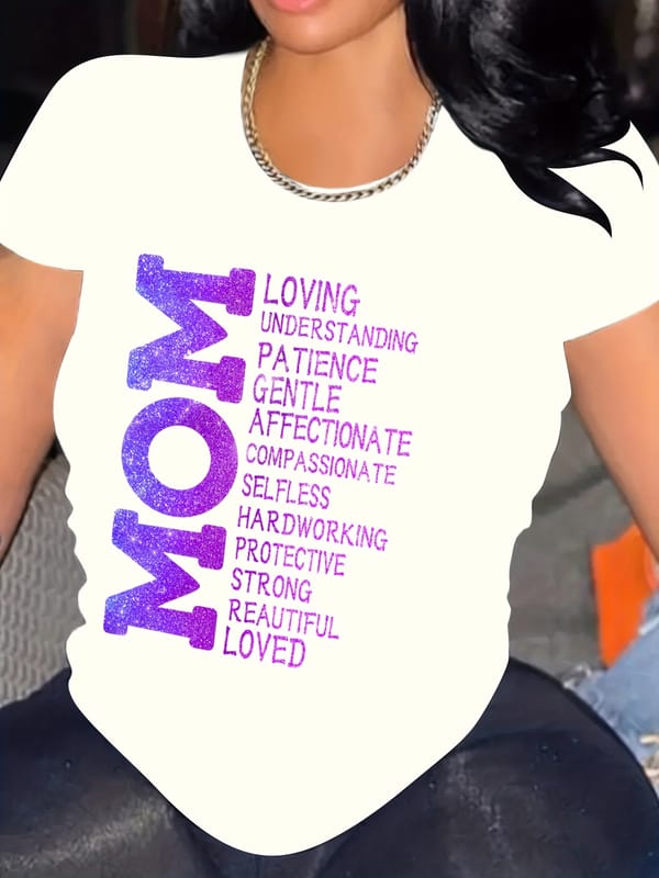 Mother's Day Mom Letter Graphic Crew Neck Sports T-shirt, Casual Loose Short Sleeves Tops, Women's Activewear