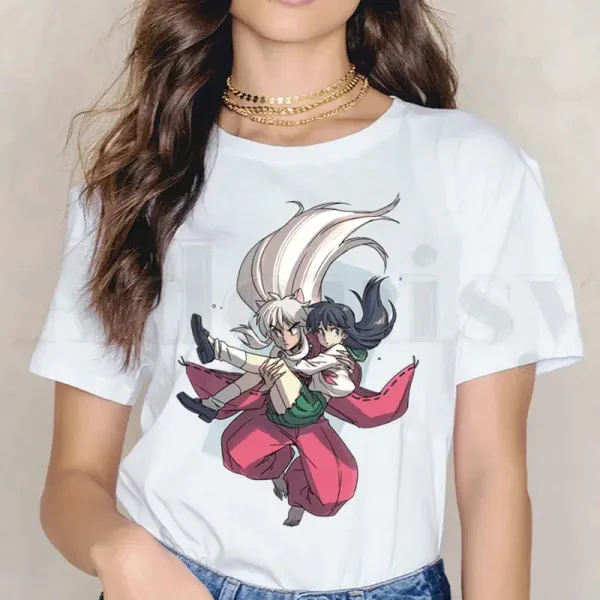 Feudal Demon Inuyasha Higurashi Kagome Anime Short Sleeve Female Tops Tees Harajuku  VintageT Shirts Women's T-shirt