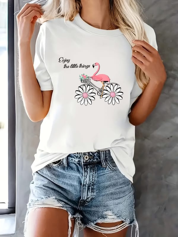 Goose Print T-shirt, Short Sleeve Crew Neck Casual Top For Summer & Spring, Women's Clothing