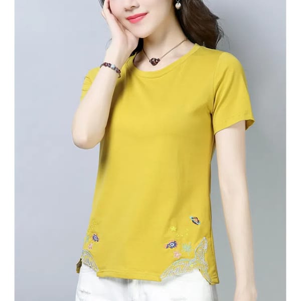 Summer Women's Clothing Comfortable Pullover Short Sleeve Round Neck Geometric Printing Embroidered T-shirt Casual Elegant Tops