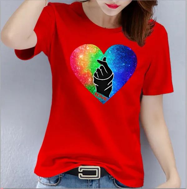 Hot Gesture of Love Women's Blouse Valentine's Day Love Short-sleeved T-shirt Woman Tops Oversized T Shirt Tee Harajuku Graphic