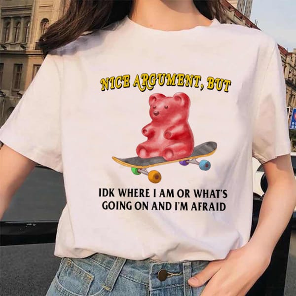 T-Shirt Fashion Academy Style Women's Short Sleeved Women's Printed Summer New Cute Skateboarding Bear Pattern Plus Size T-Shirt