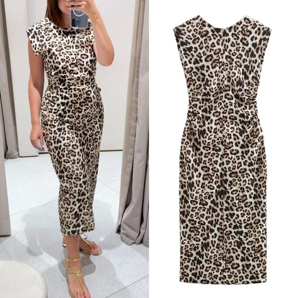 Women's Fashion Summer Leopard Animal Print Linen Zipper Pleated Slim Round Neck Maxi Dress Vintage Sleeveless Evening Gown TRAF