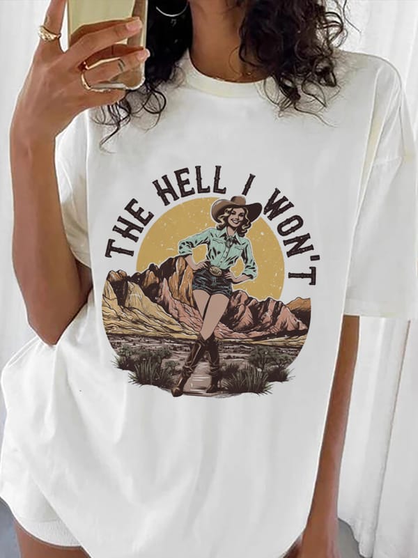 Retro and Versatile 90s Short Sleeved Summer Clothes Women's Western Girl Printed T-Shirt Fashion Pattern Basic Casual Style T-S