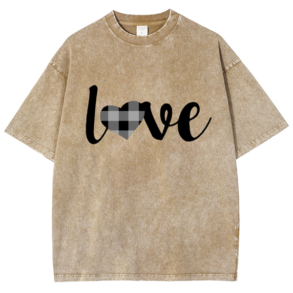 2024 Valentine's Day Vintage Snowflake Washed T Shirt Women's T-shirt Casual O-Neck Harajuku Washed Cotton Short Sleeved Tops