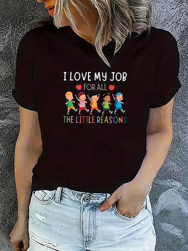 Teacher's Day Graphic Crew Neck Sports Tee, Short Sleeves Casual Workout T-shirt Top, Women's Activewear graphic