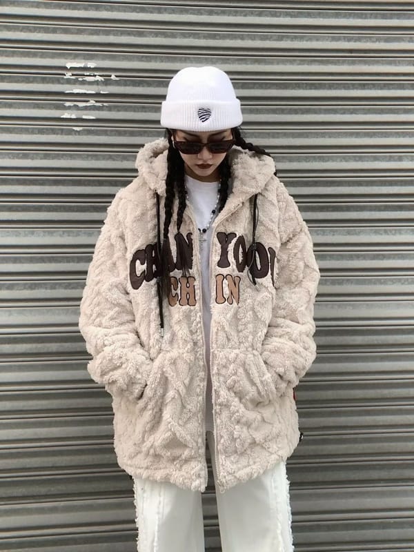 American vintage lamb plush couple y2k coat women's autumn winter 2023 new loose hoodie cotton coat winter gothic clothes
