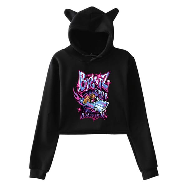Bratz Pullover Cartoon Pattern Cat Ears Hoodie Long Sleeve Sweatshirts Funny Crop Top Streetwear Women's Clothes