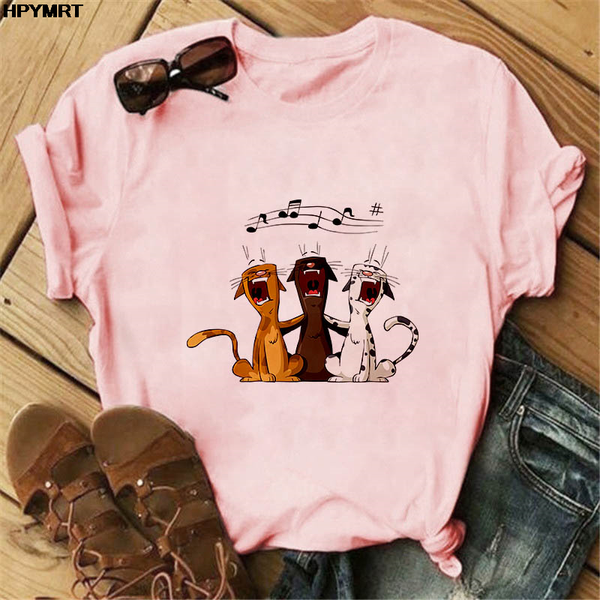 Funny animals graphics cat Prints ladys girl Spring summer Casual comfortable Tops women's clothing short sleeve Cartoon T-shirt
