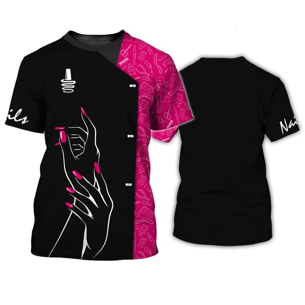 New Women's T Shirt 3d Print Manicurist Uniform Female Deautician Work Clothes Summer Short Sleeved Top Personality Casual Tees