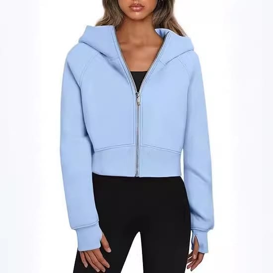 Women's Clothing, Hooded Zipper Short Casual Fleece Long Sleeve Sweater