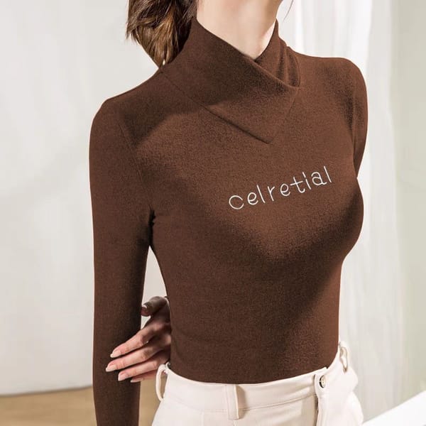 2023 Autumn/Winter V-Neck Long Sleeve Solid Letter Popularity Elasticity Close to the People Skin Friendly Women's Bottom Top