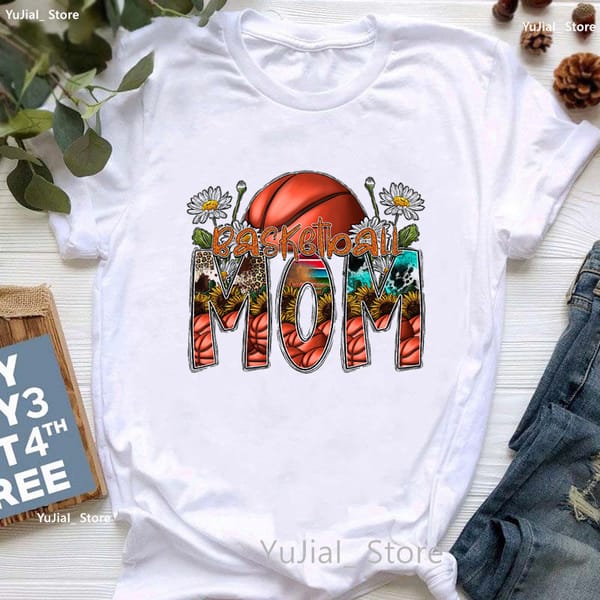 Leopard Basketball Mom Flowers Graphic Print T Shirt Women'S Clothing White fashion Love Sport Tshirt Femme Harajuku Shirt Tops