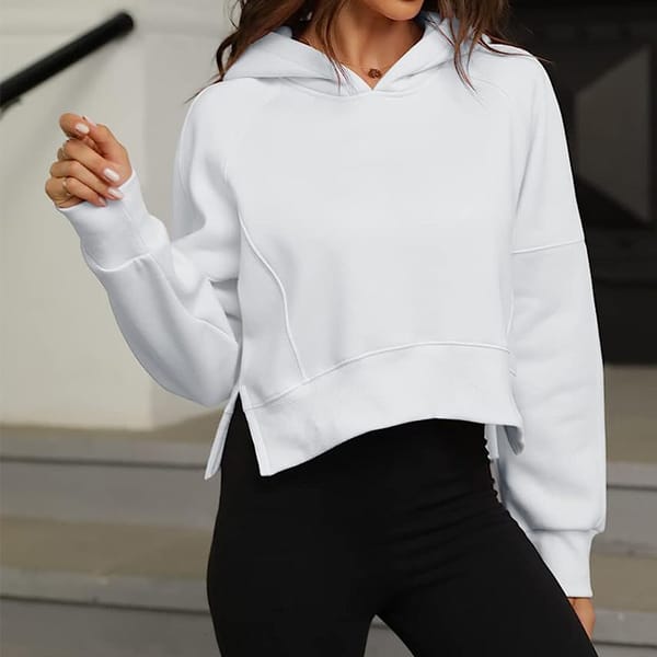 Comfortable and casual street trendy sweater 2023 new women's solid color hooded side slit top spring and autumn sweater
