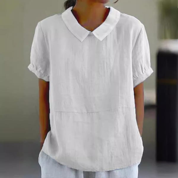 Casual Women's Shirt Lapel Short Sleeve Loose Fit Shirt Tops Pullover Top Solid Color Lapel Blouses Shirts Streetwear