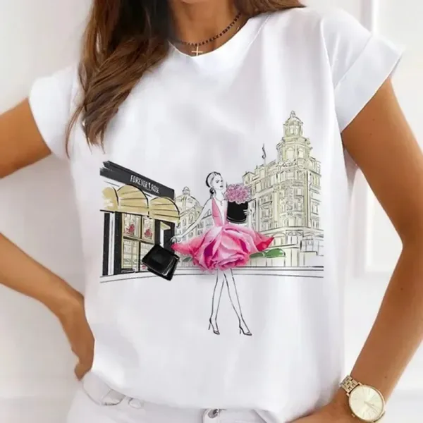 New Printed Women's T-shirt Pattern Letters Women's Short-sleeved Crew-neck Top Base Shirt Kawaii Clothes Gothic Oversized Tee