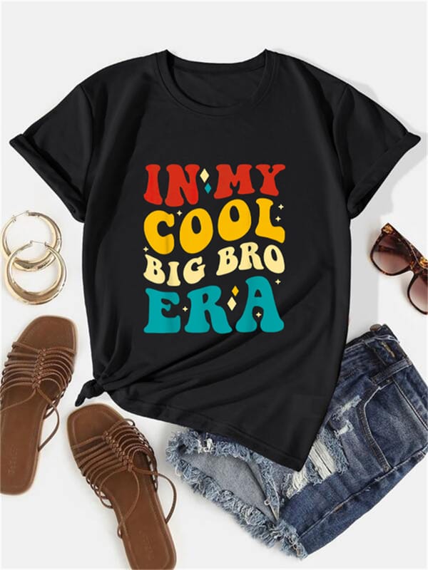 2024 New In My Cool Big Bro Printed Letter T-Shirt Cute Round Neck Women's Top Summer New Women's Kawaii T-Shirt