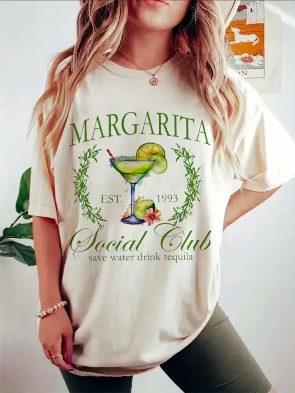Margarita Social Club Trendy Cute Clothing Print Short Sleeved T-Shirt Casual O-Neck Women's Fun Pattern Summer Top T-Shirt.