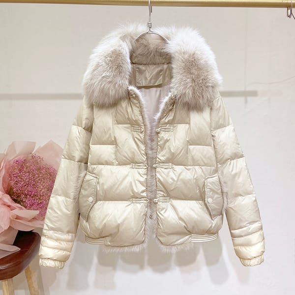 Lapel Fox Fur Big Fur Collar Stitching Mink Short Down Jacket New Women's Clothing Plate Buckle Bread Coat Winter Clothing Coats