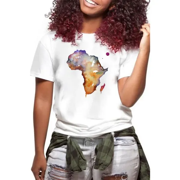 Women's T-shirt Fashion Exaggerated Map Print Bottom Shirt Round Collar Casual Girls T-shirt Aesthetic Y2k Tops Oversized Tee