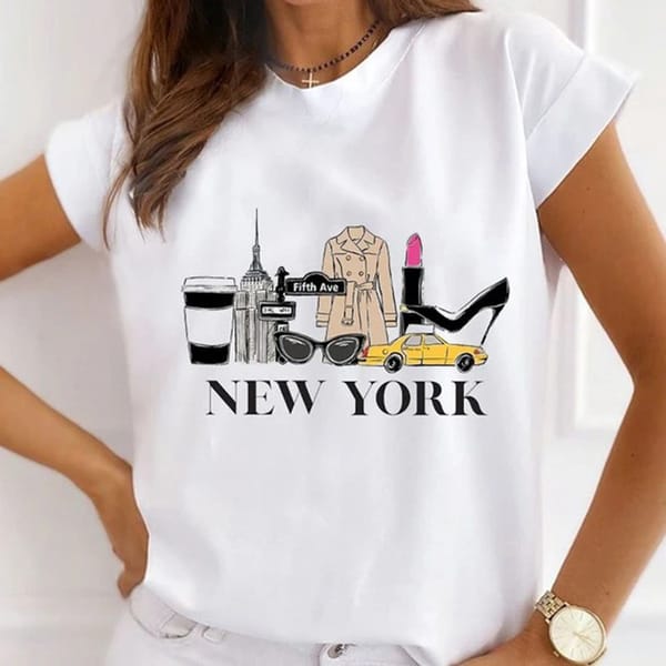 American Fashion Fashion Print Women's Short-sleeved Comfortable T-shirt Personality Round Neck Shirt Harajuku Oversized T Shirt