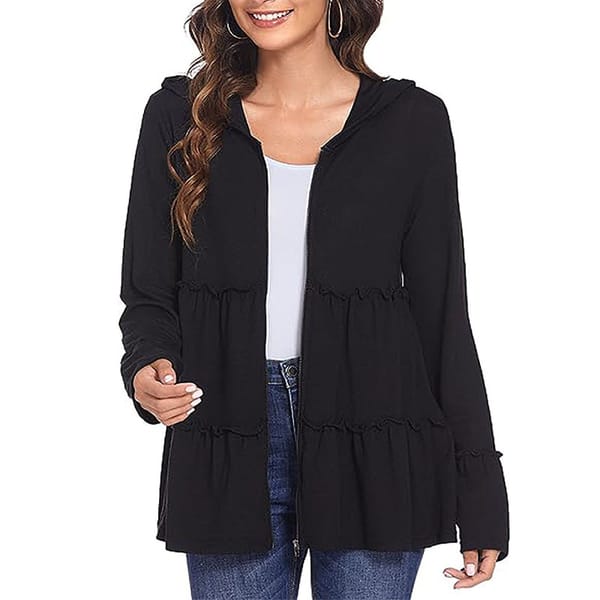 2023 Autumn Women's New Fashion Elegant Commuter Solid Zipper Chiffon Hoodie Loose Relaxed Comfortable Versatile Top