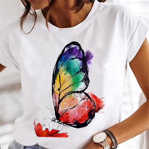 Women's Short-sleeved T-shirt Butterfly Fashion Print Base Shirt Graphic T Shirts  Tops  Women Clothing  Harajuku