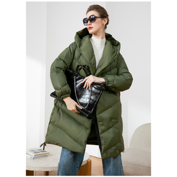 White Duck Down Long Hooded Warm Women's Clothing Double Breasted Thicken High-end Duck Down High Street Ultra Light Hood Parka