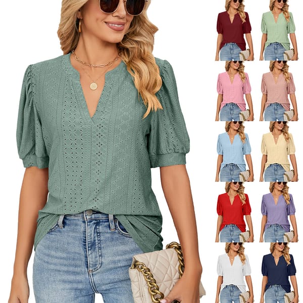 Women's Casual V-Neck Cut-Out T-Shirt, Spring, Summer