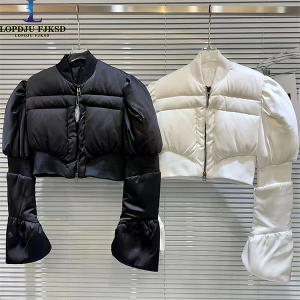 Women's Short Coat,Puff Sleeve White Duck Down Jacket,Hotsweet Parkas,Turn-down Collar Oversize Female Clothing, Winter,New