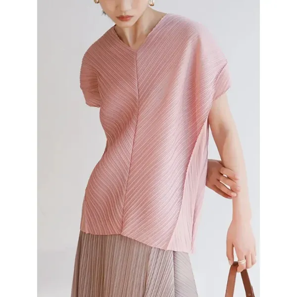 ALSEY Pleated Drop Sleeves V-neck T-shirt Women's 2022 Korean Fashion Casual Tops Designer Aesthetic Clothing