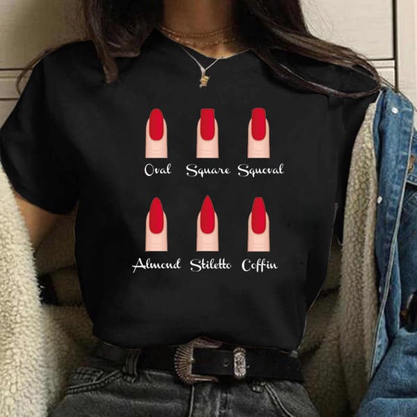 Cute Summer New Harajuku Cartoon Nail T-Shirt Women's Fun Cosmetics T-Shirt Women's T-Shirt 90S T-Shirt Y2K
