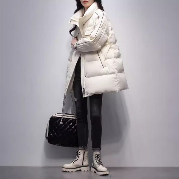 2024 Winter New Stand Collar White Duck Down Jacket Women's Clothing Warm Thicken Parker Outwear Fashion Casual Loose Down Coats